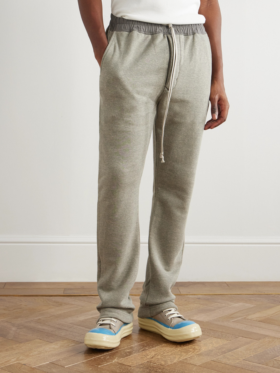 Rick Owens Drkshdw Berlin Straight-leg Shell-trimmed Cotton-blend Jersey Sweatpants In Gray