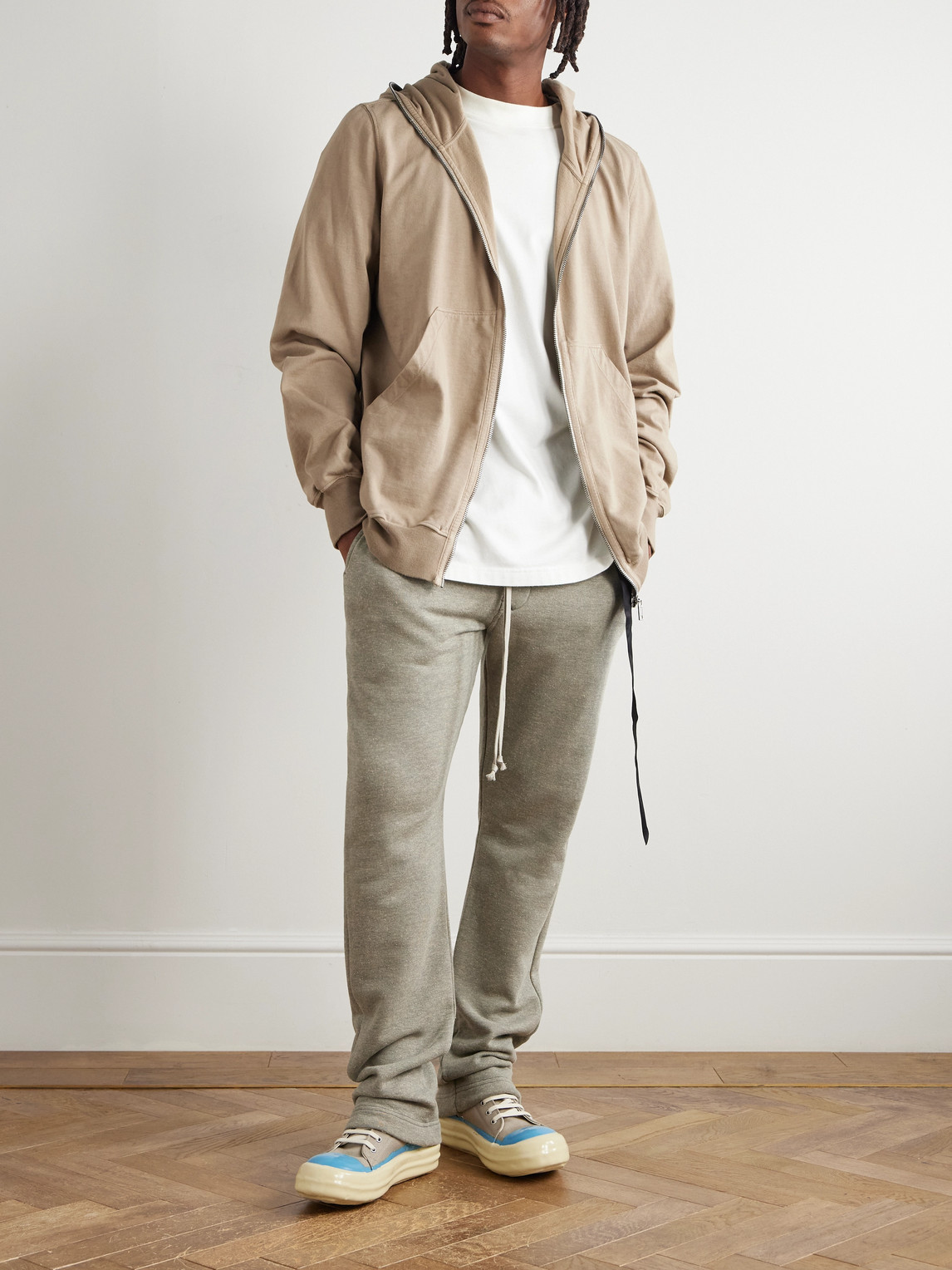 Rick Owens Drkshdw Berlin Straight-leg Shell-trimmed Cotton-blend Jersey Sweatpants In Gray