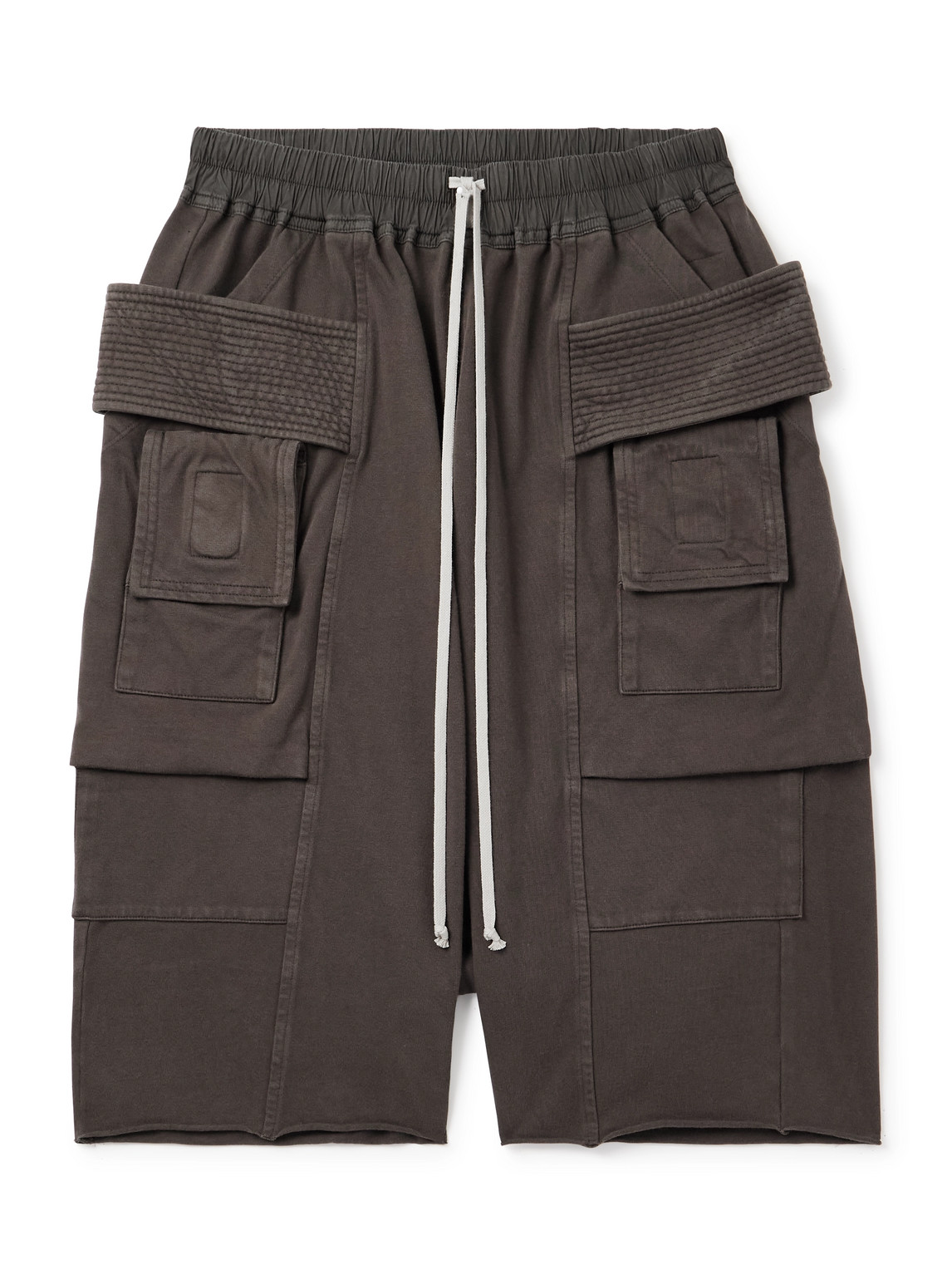 Rick Owens Drkshdw Creatch Straight-leg Brushed Cotton-jersey Drawstring Cargo Shorts In Brown