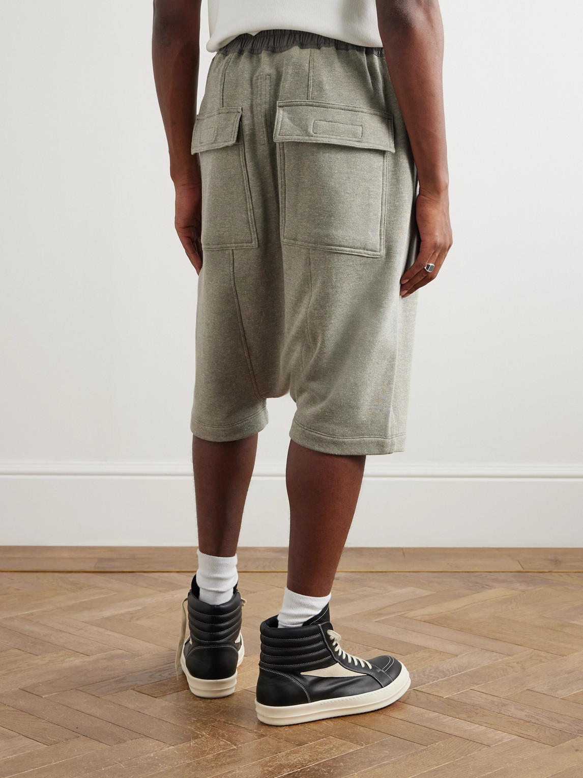 Rick Owens Drkshdw Straight-leg Shell-trimmed Cotton-blend Jersey Shorts In Gray