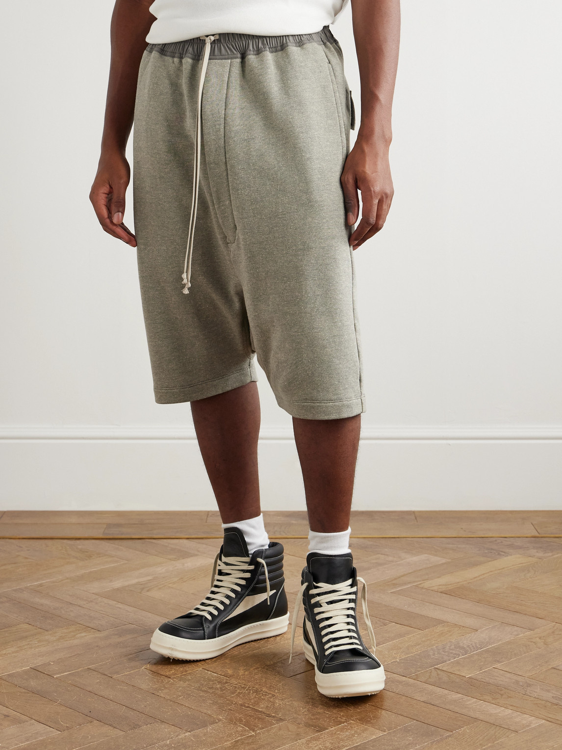 Rick Owens Drkshdw Straight-leg Shell-trimmed Cotton-blend Jersey Shorts In Gray