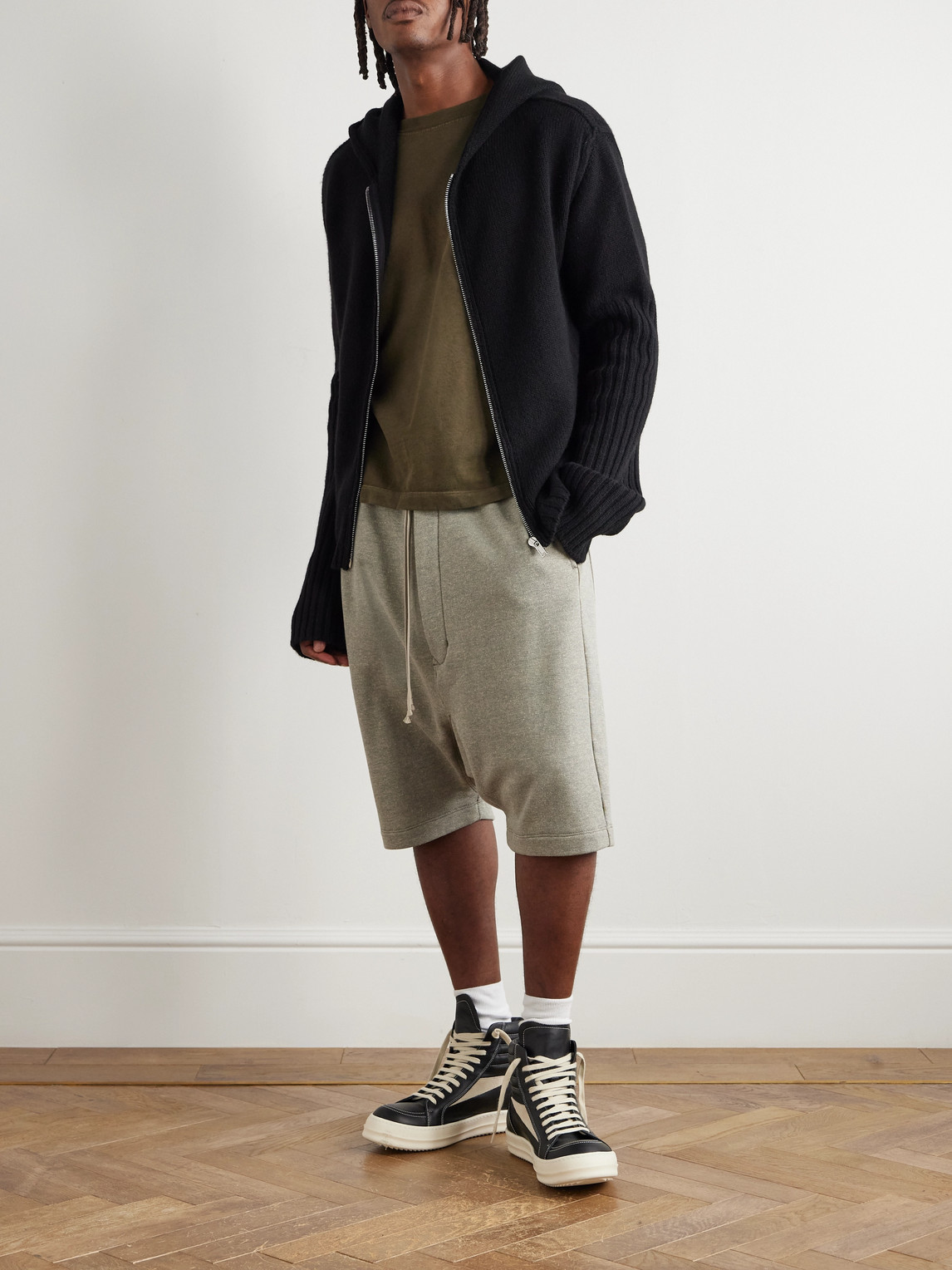 Rick Owens Drkshdw Straight-leg Shell-trimmed Cotton-blend Jersey Shorts In Gray