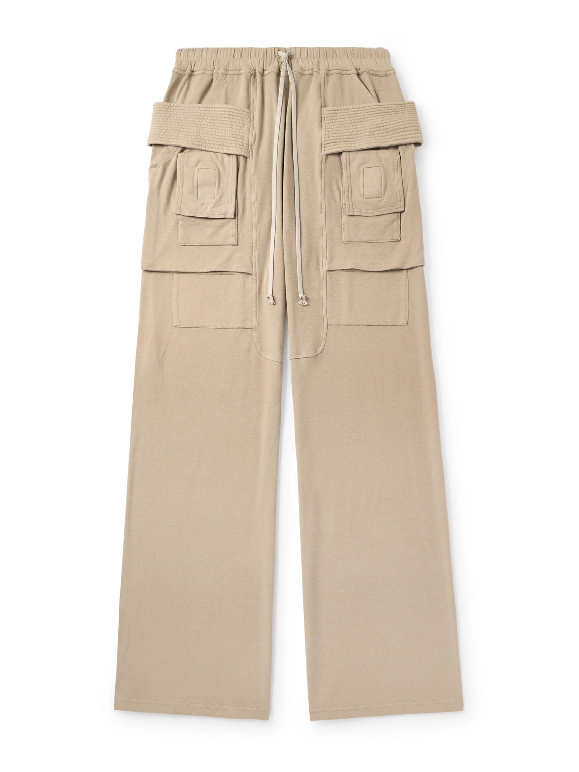 Rick Owens Drkshdw Creatch Wide-leg Brushed Cotton-jersey Drawstring Cargo Trousers In Neutral