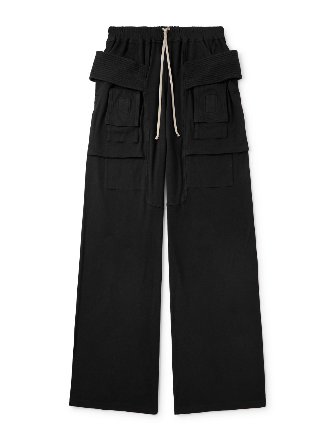 Rick Owens Drkshdw Creatch Wide-leg Brushed Cotton-jersey Drawstring Cargo Trousers In Black