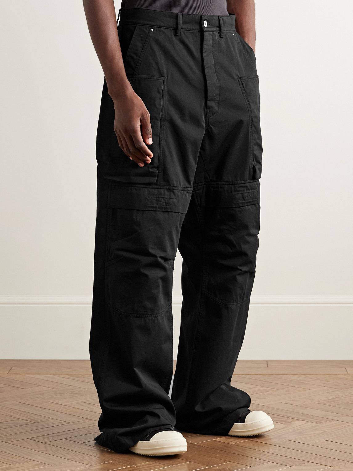 Rick Owens Drkshdw Stefan Wide-leg Cotton-twill Cargo Trousers In Black