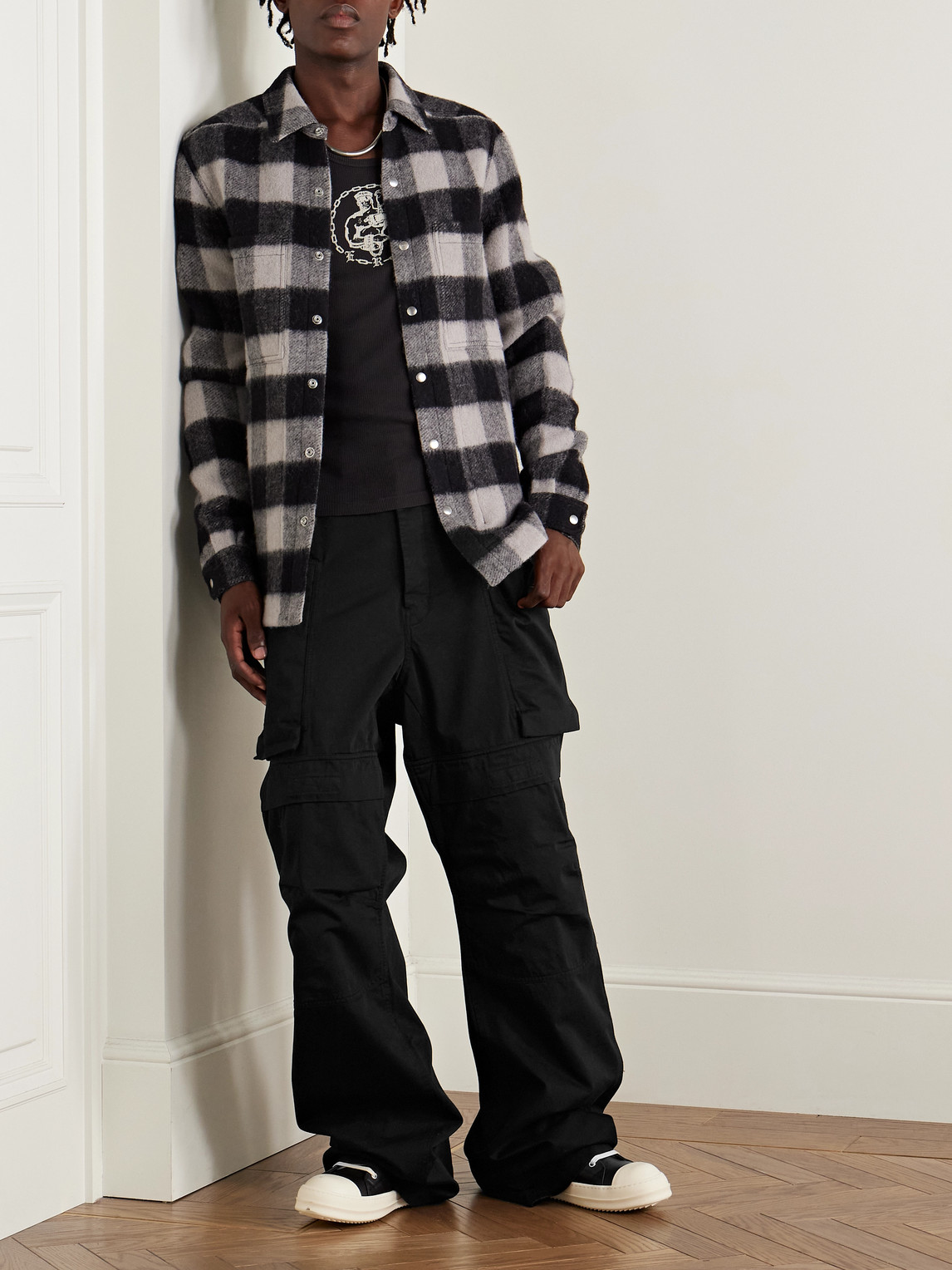 Rick Owens Drkshdw Stefan Wide-leg Cotton-twill Cargo Trousers In Black