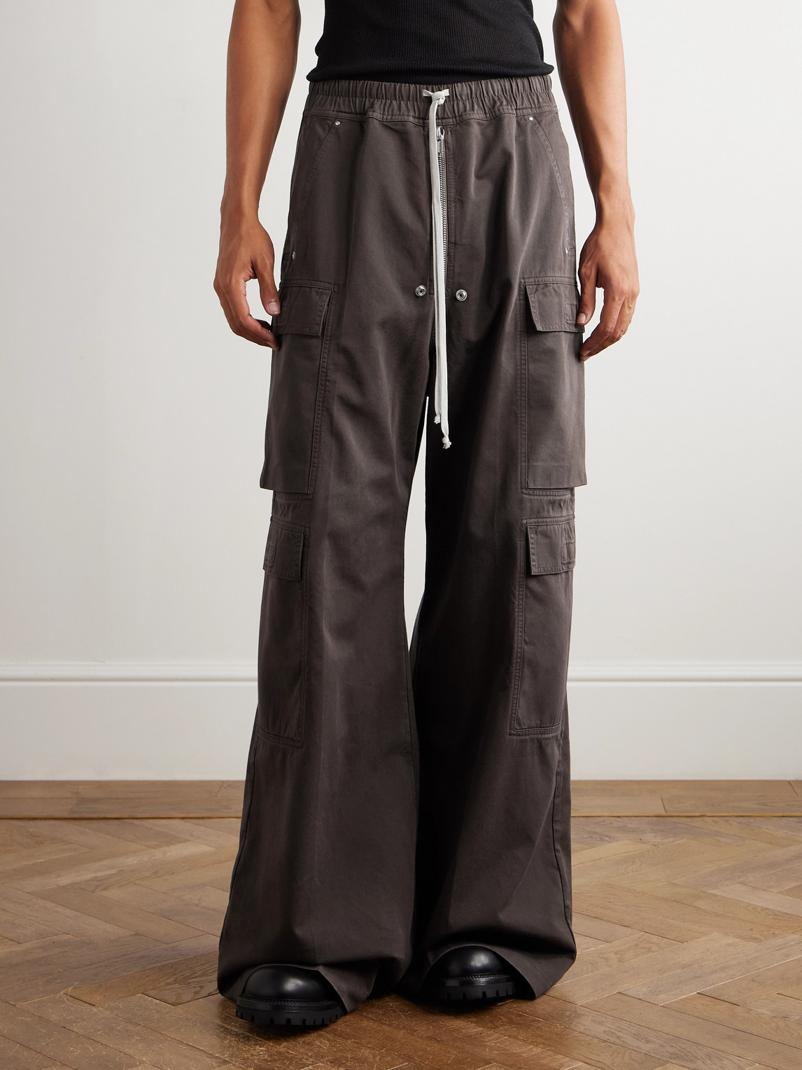 Rick Owens Drkshdw Drkshdw Wide-leg Cotton Drawstring Cargo Trousers In Brown