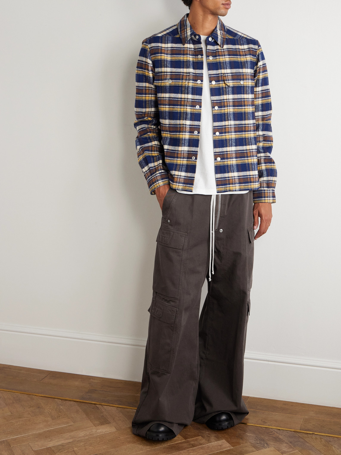 Rick Owens Drkshdw Drkshdw Wide-leg Cotton Drawstring Cargo Trousers In Brown