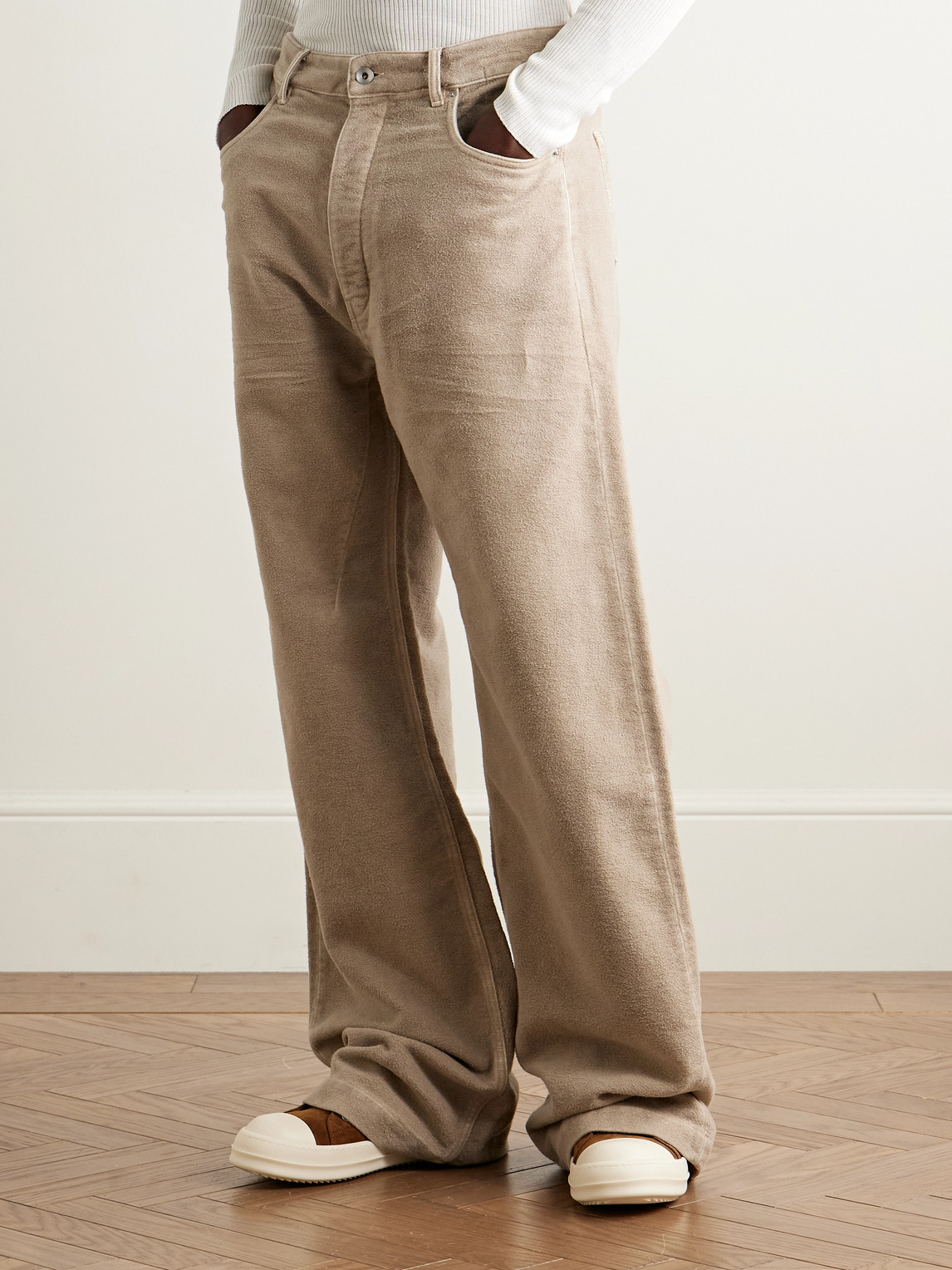 Rick Owens Drkshdw Geth Wide-leg Brushed-cotton Trousers In Brown