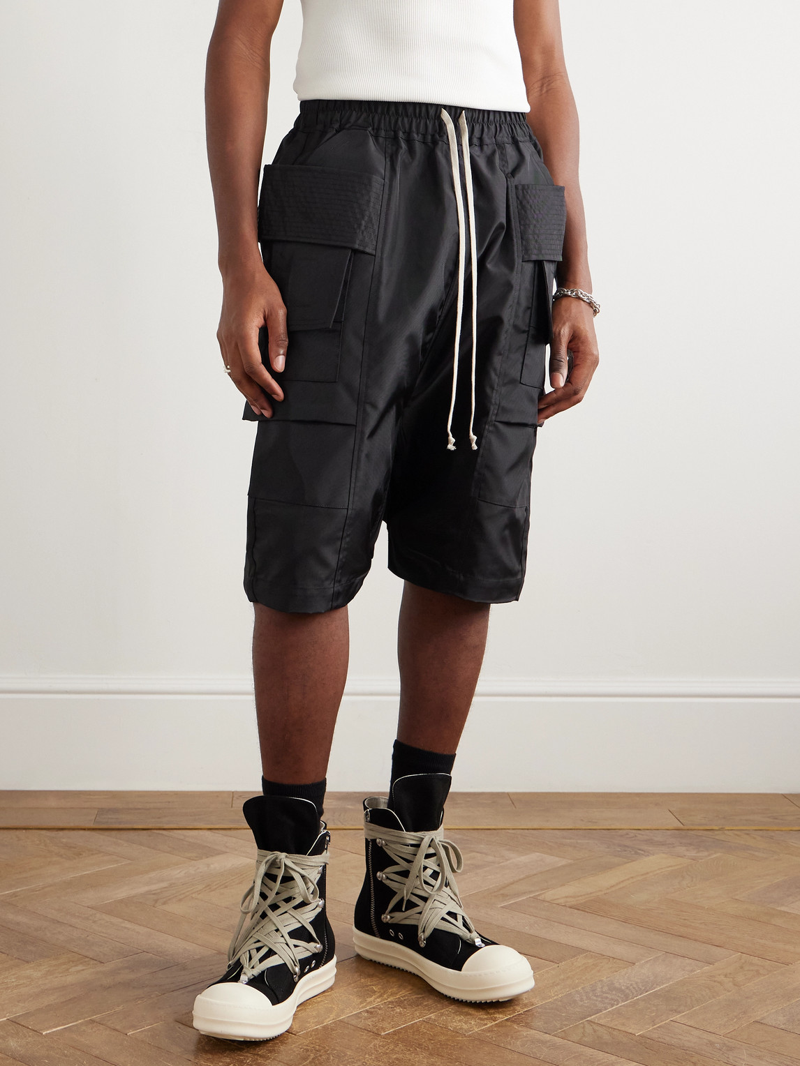 Rick Owens Drkshdw Creatch Pods Straight-leg Nylon-canvas Cargo Shorts In Black