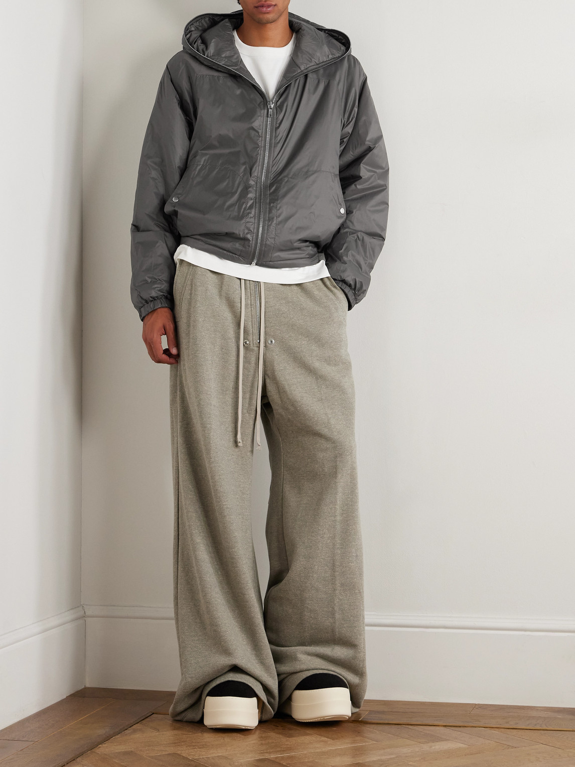 Rick Owens Drkshdw Padded Nylon Hooded Jacket In Gray