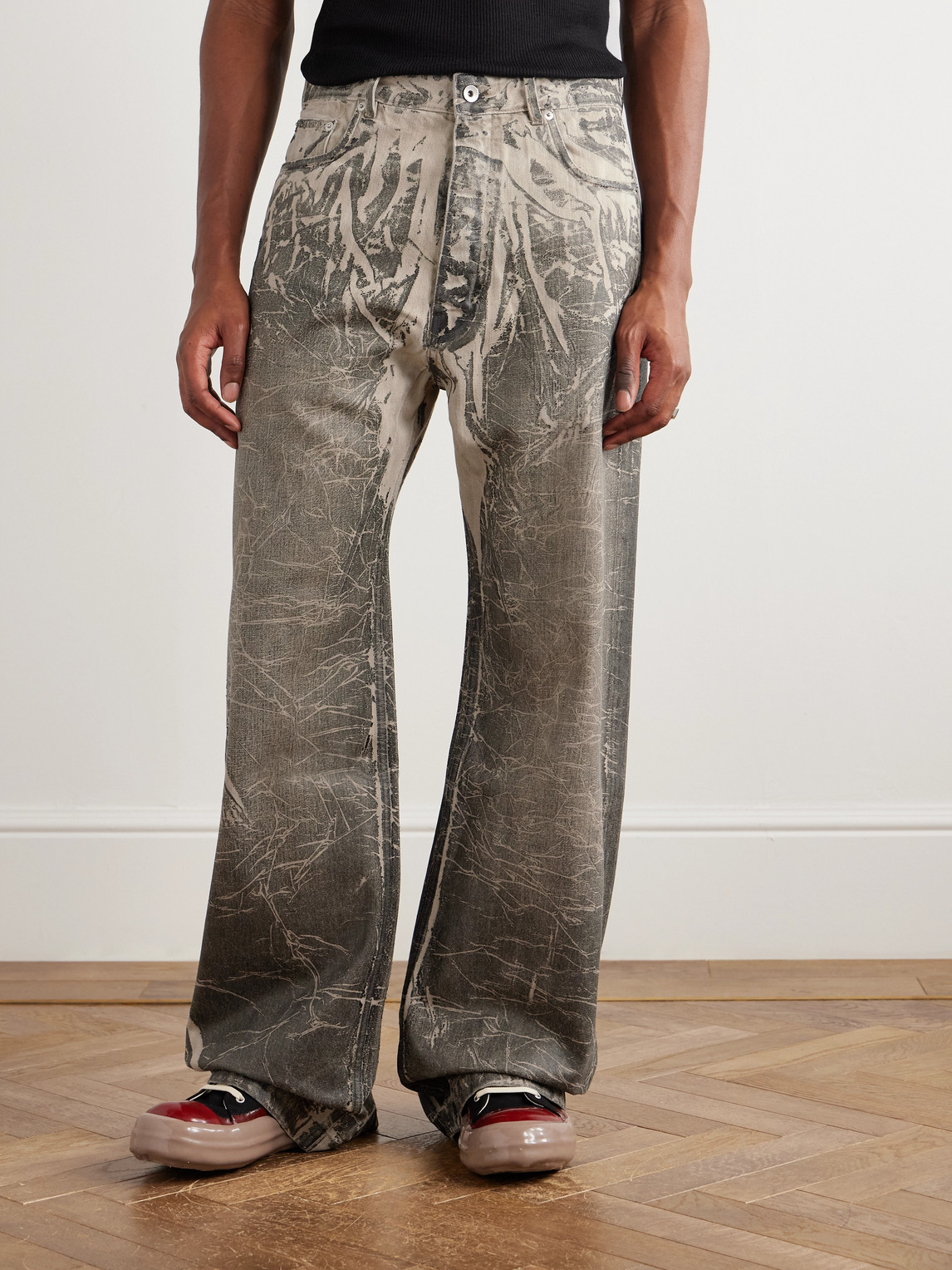 Rick Owens Drkshdw Geth Wide-leg Foil Jeans In Black