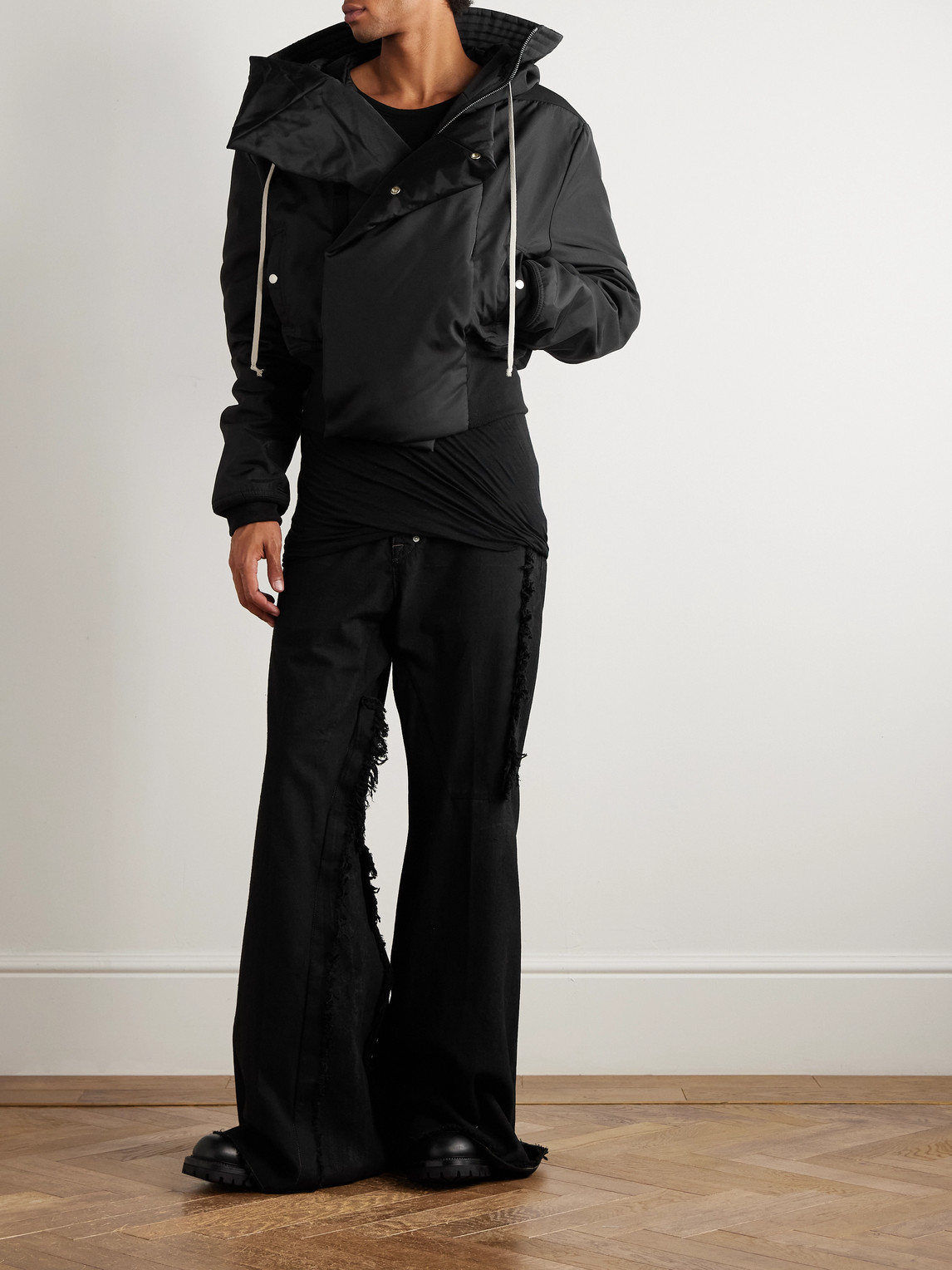 Rick Owens Drkshdw Alice Cropped Padded Nylon-canvas Hooded Bomber Jacket In Black