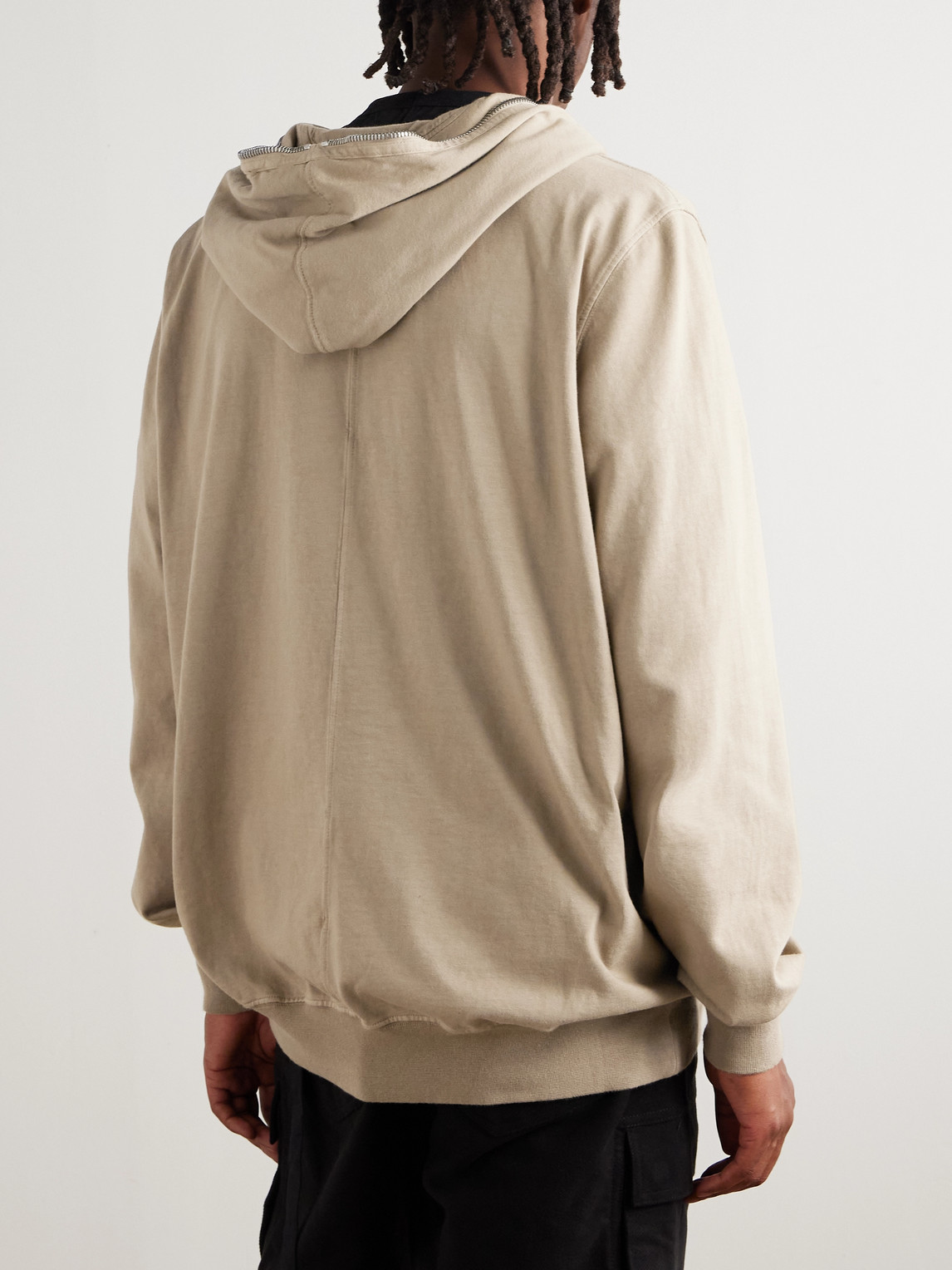 Rick Owens Drkshdw Cotton-jersey Zip-up Hoodie In Neutral