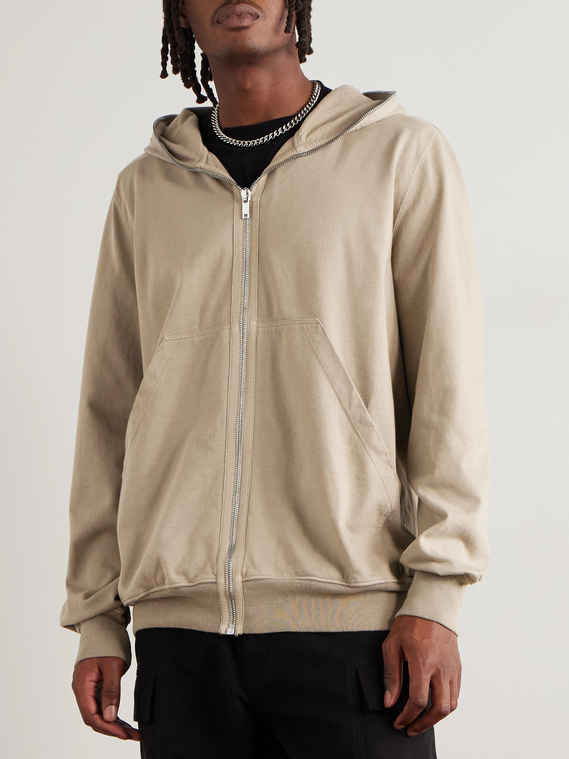 Rick Owens Drkshdw Cotton-jersey Zip-up Hoodie In Neutral