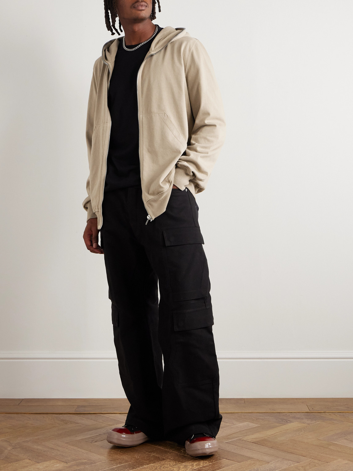 Rick Owens Drkshdw Cotton-jersey Zip-up Hoodie In Neutral