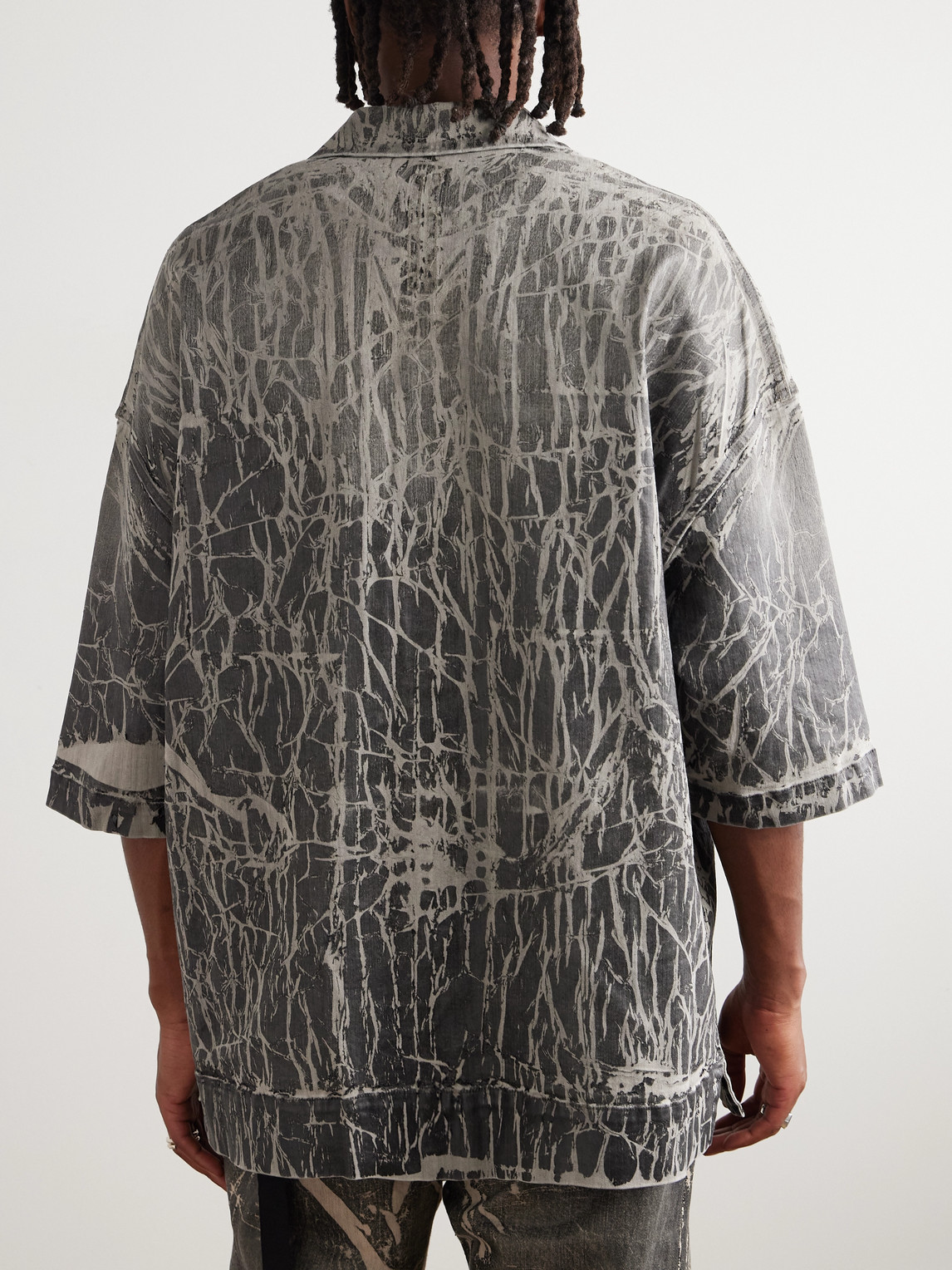 Rick Owens Drkshdw Magnum Tommy Foil-coated Denim Shirt In Gray