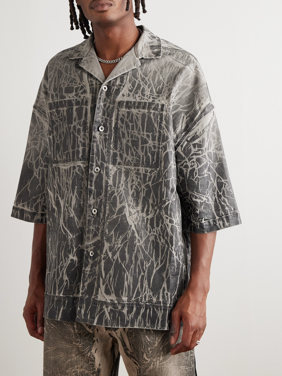 Rick Owens Drkshdw Magnum Tommy Foil-coated Denim Shirt In Gray