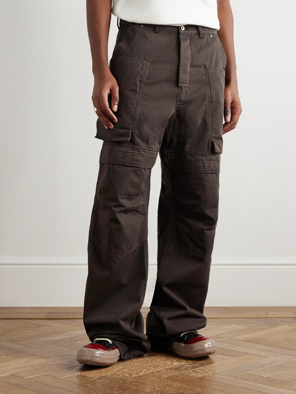 Rick Owens Drkshdw Stefan Wide-leg Cotton-twill Cargo Trousers In Brown