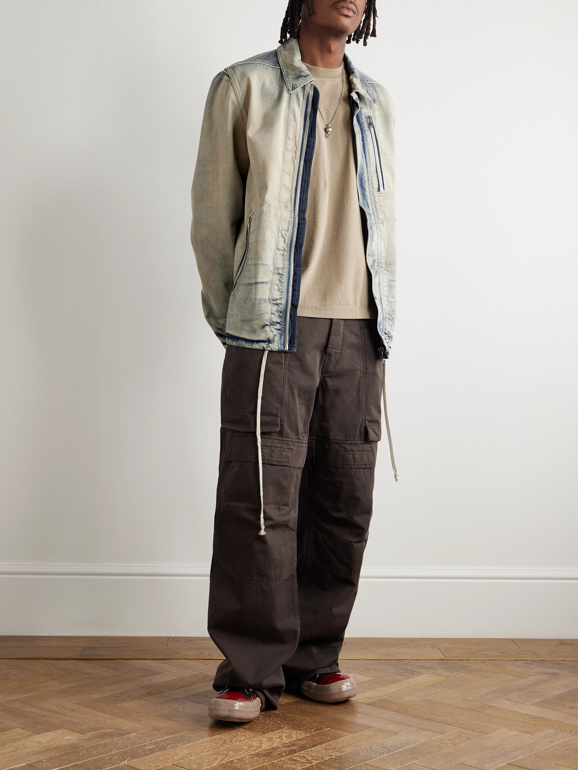 Rick Owens Drkshdw Stefan Wide-leg Cotton-twill Cargo Trousers In Brown