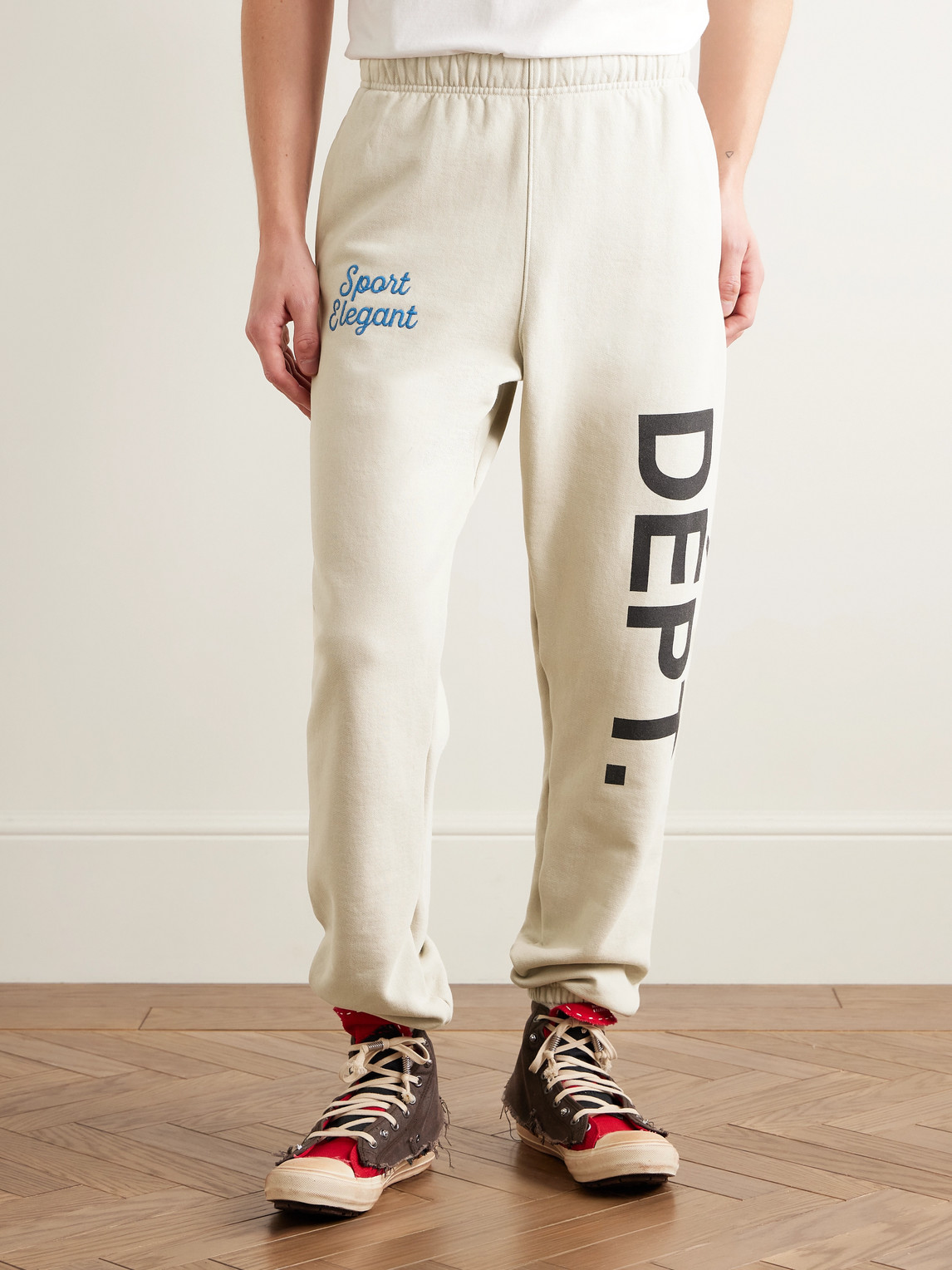  Gallery Dept. - Team Dept Tapered Embroidered Printed Cotton-jersey Sweatpants - Men - Neutrals - Xs 