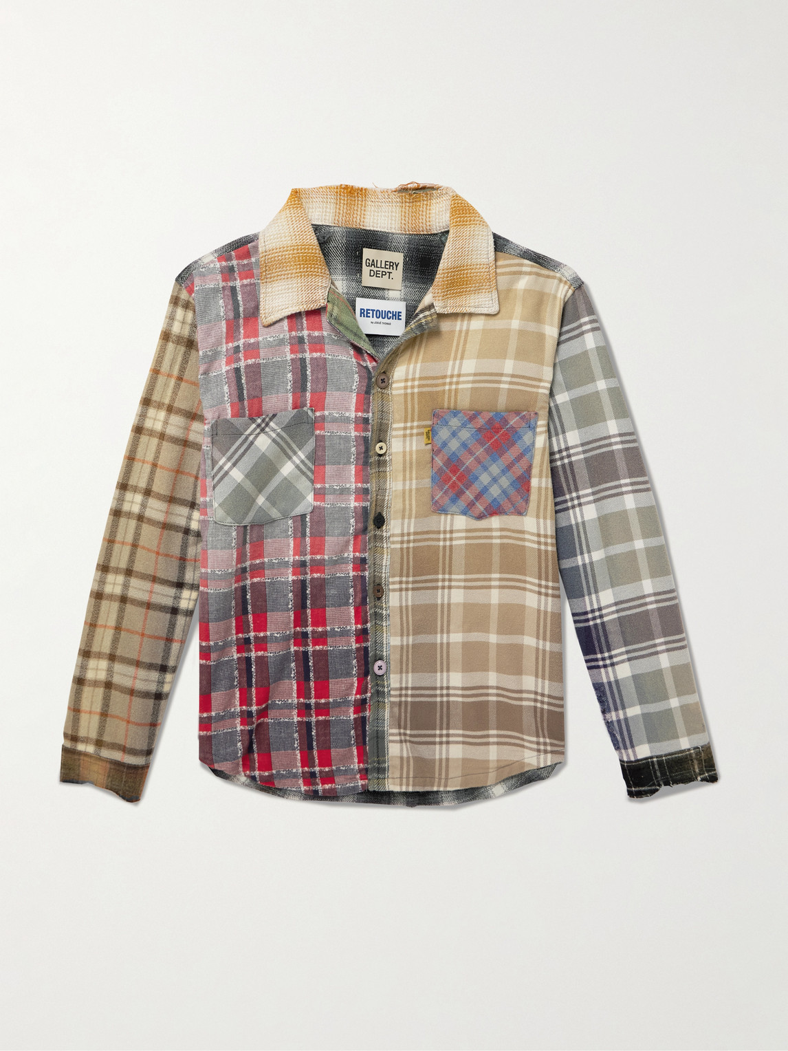 Gallery Dept. Marley Retouche Distressed Patchwork Checked Cotton-blend Shirt In Yellow