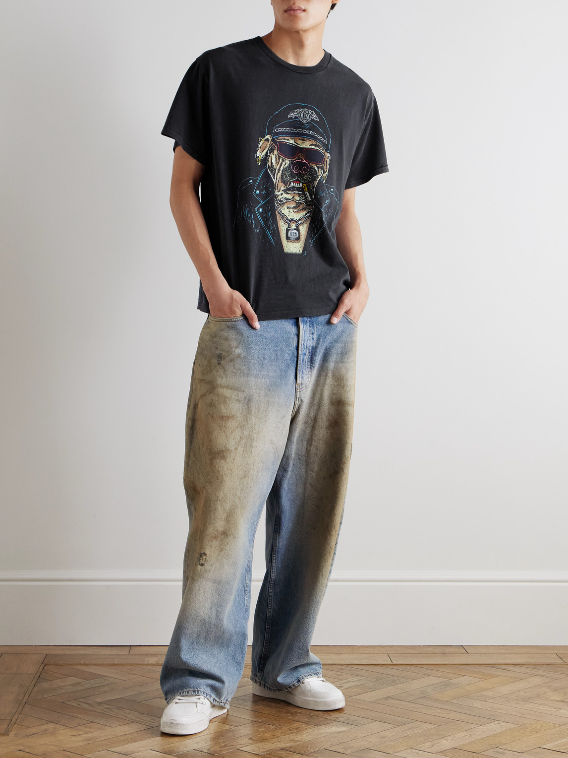 Gallery Dept. Biker Dog Glittered Printed Cotton-jersey T-shirt In Black