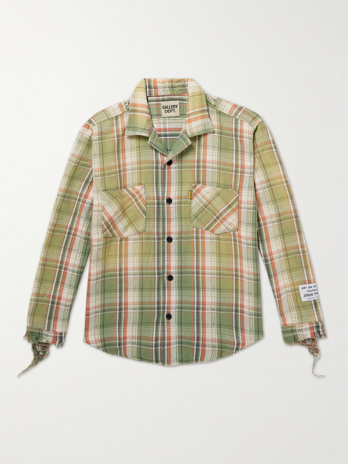Gallery Dept. Marley Logo-appliquéd Distressed Checked Cotton-flannel Shirt In Green
