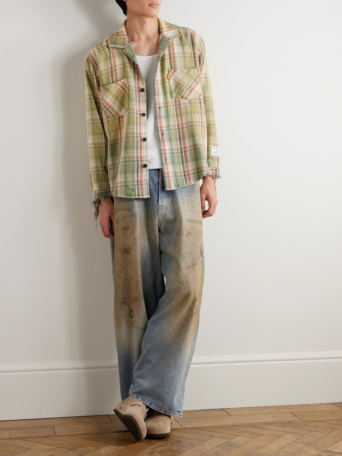 Gallery Dept. Mens Light Green Marley Plaid-print Cotton Flannel Shirt In Green