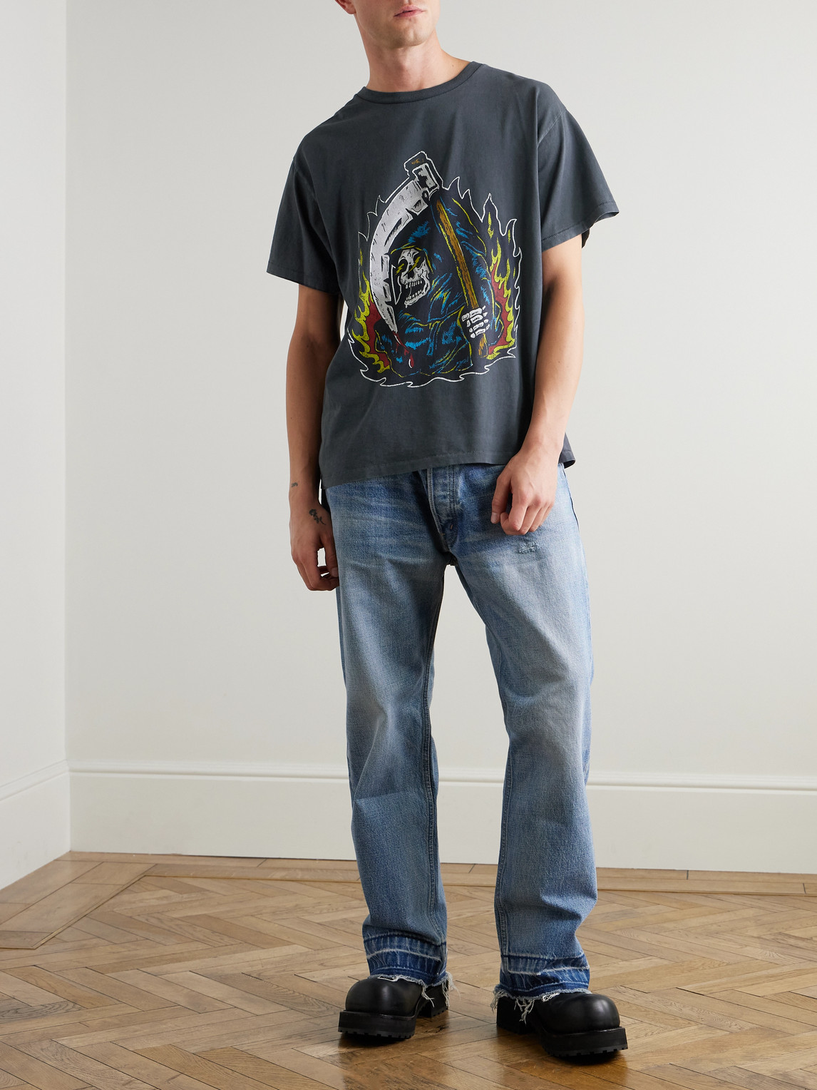 Gallery Dept. Big Reaper Glittered Printed Cotton-jersey T-shirt In Black