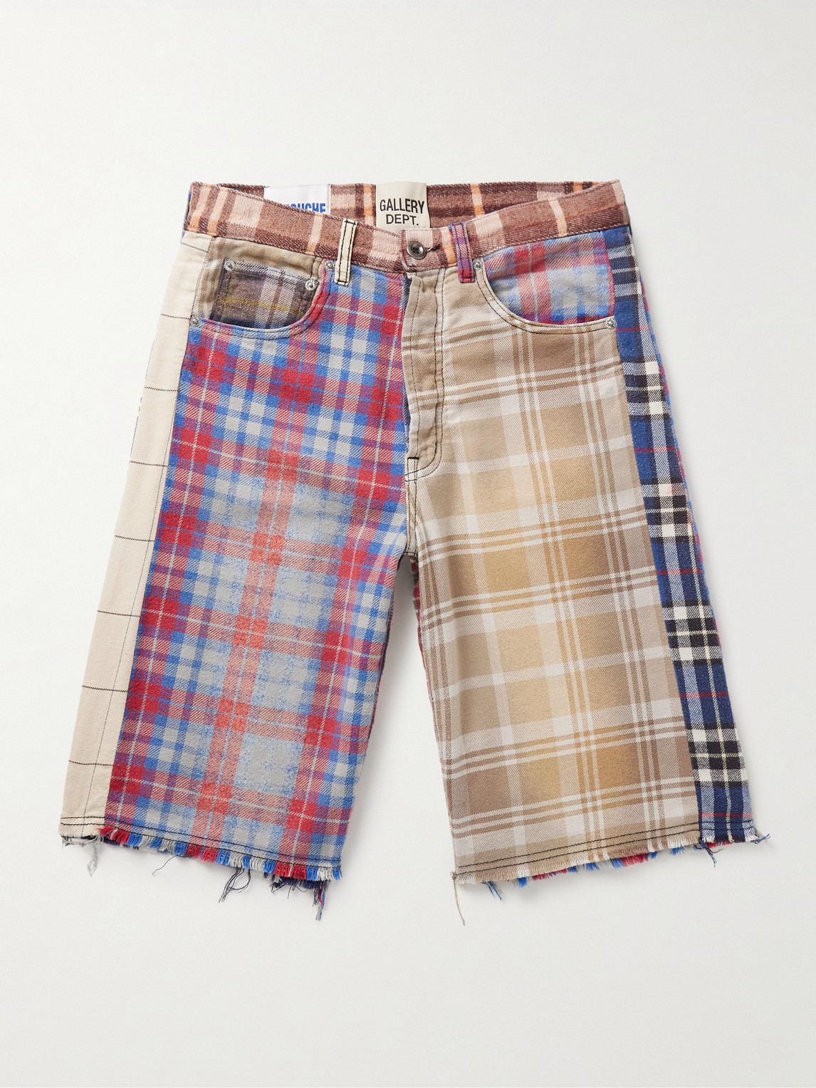 Gallery Dept. Marley Straight-leg Patchwork Checked Cotton-blend Flannel Shorts In Multi