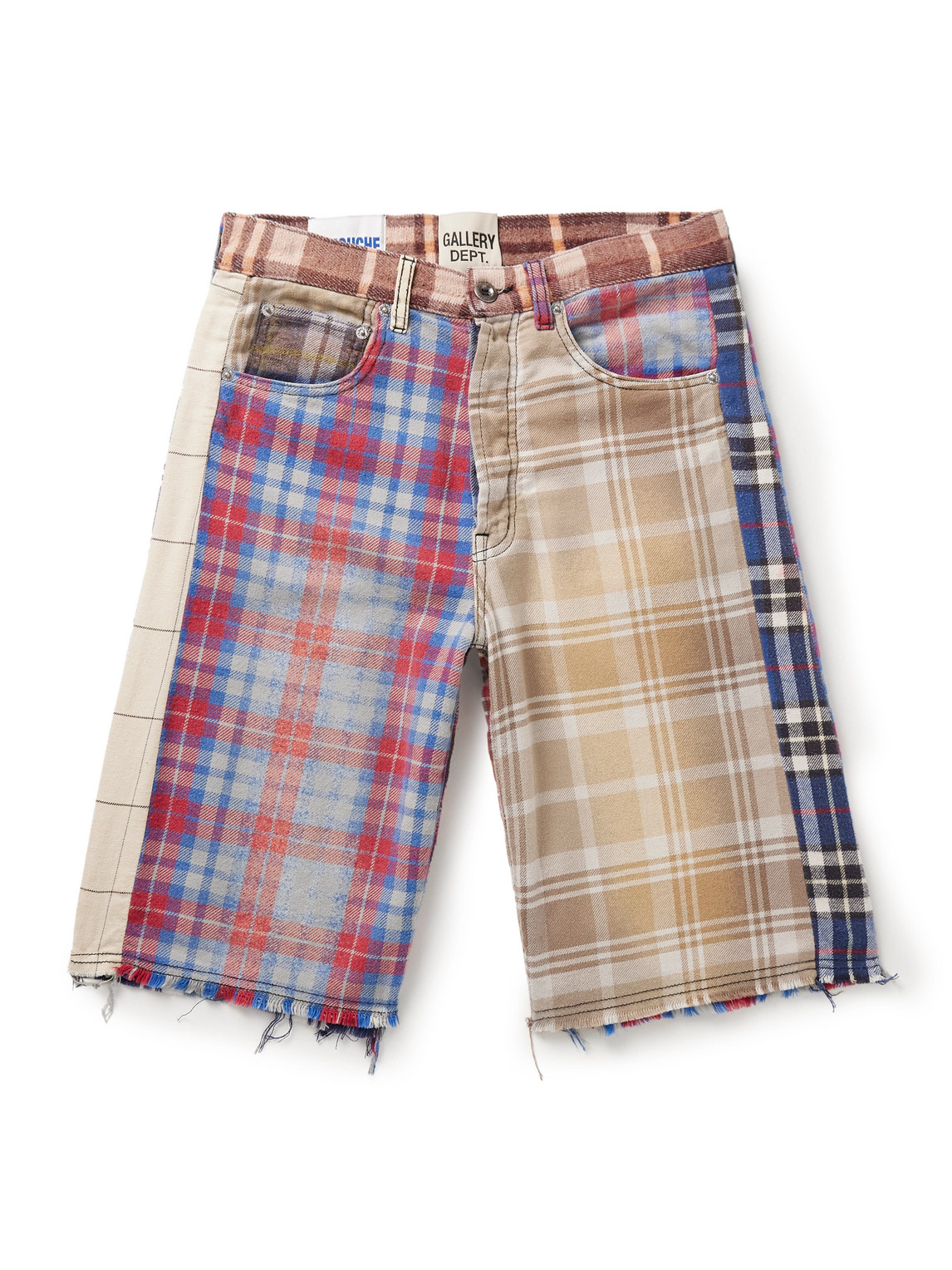 Gallery Dept. Marley Straight-leg Patchwork Checked Cotton-blend Flannel Shorts In Multi