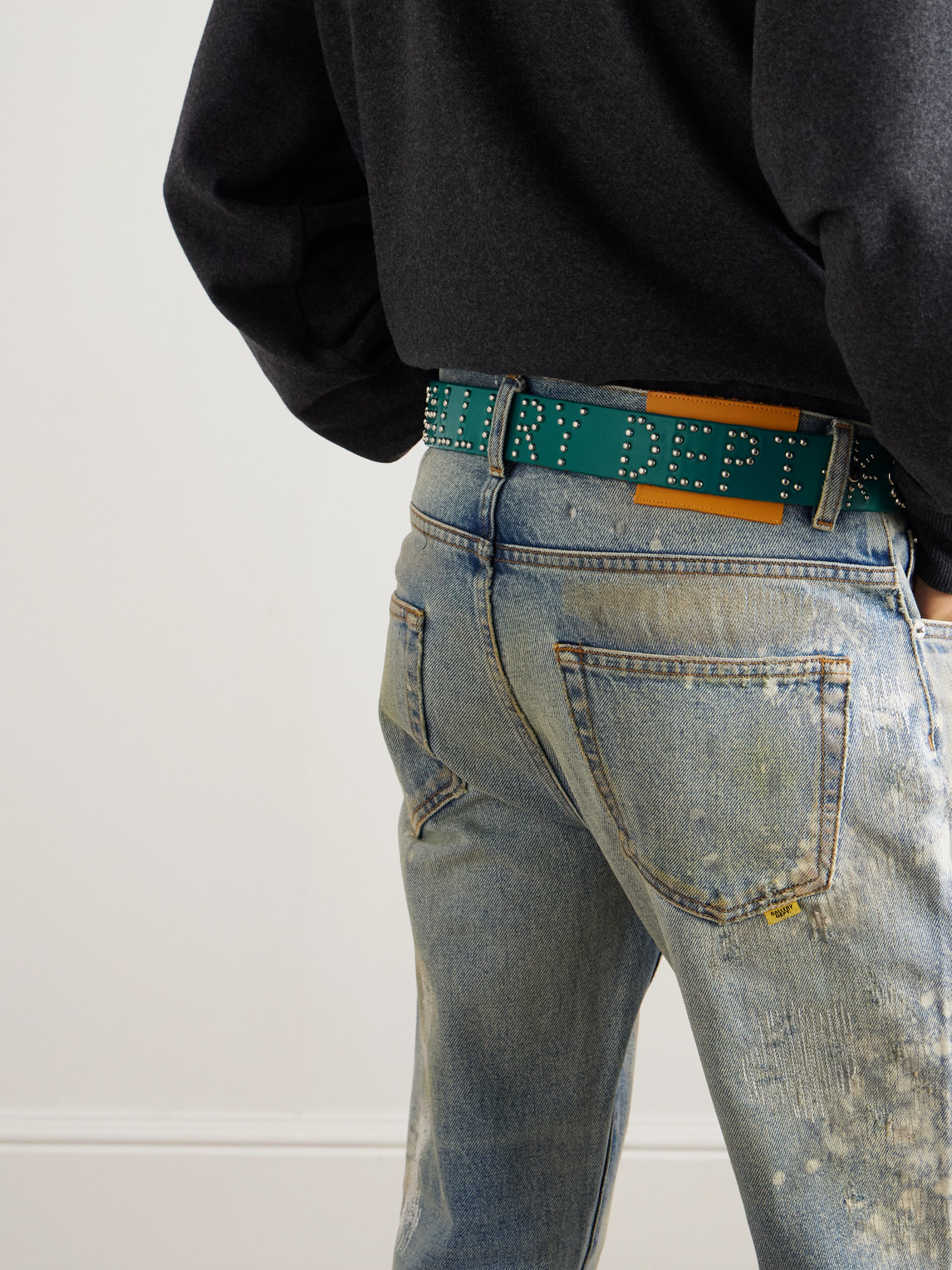 Gallery Dept. Croc-effect Trimmed Studded Leather Belt In Blue