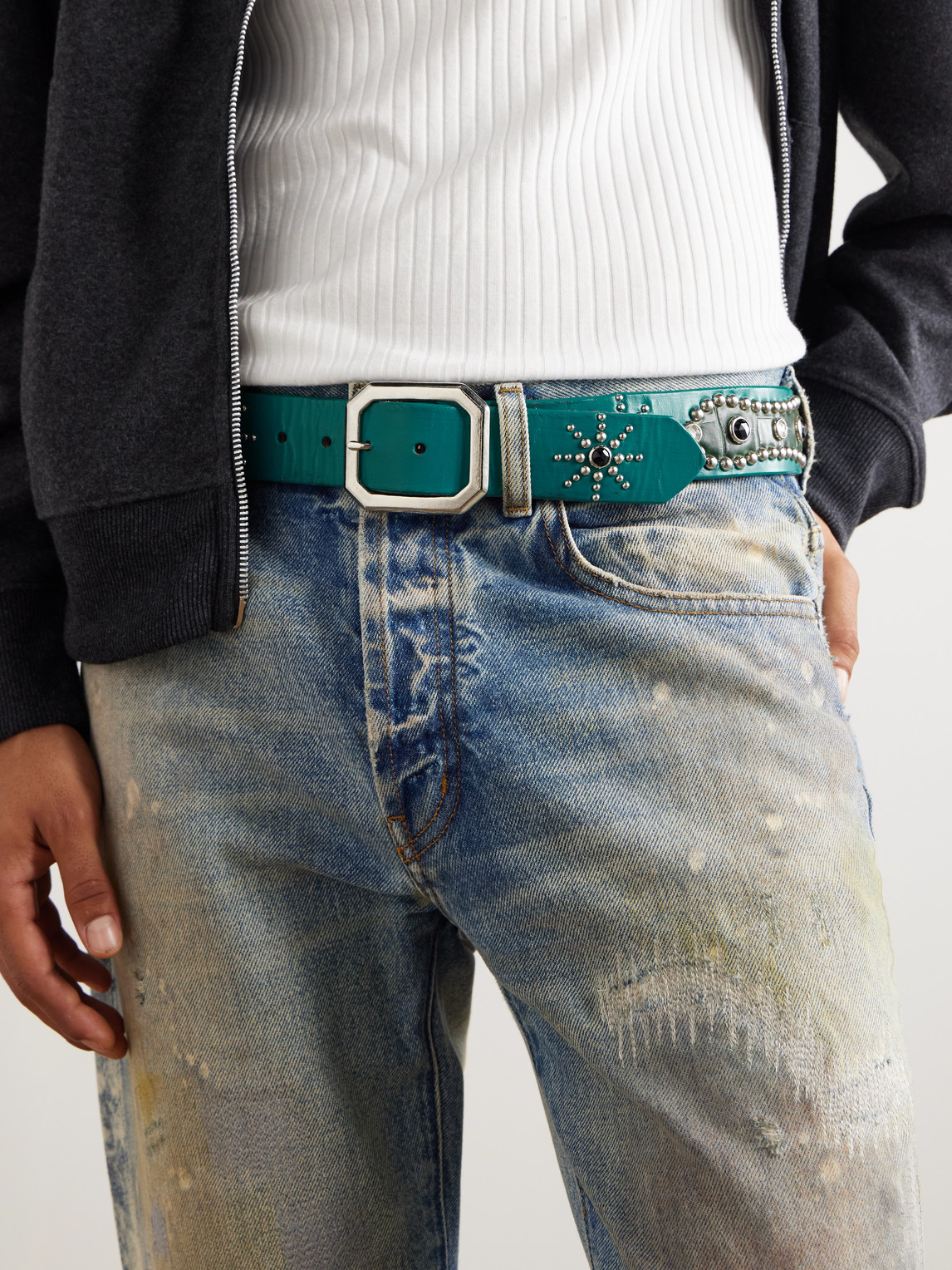 Gallery Dept. Croc-effect Trimmed Studded Leather Belt In Blue