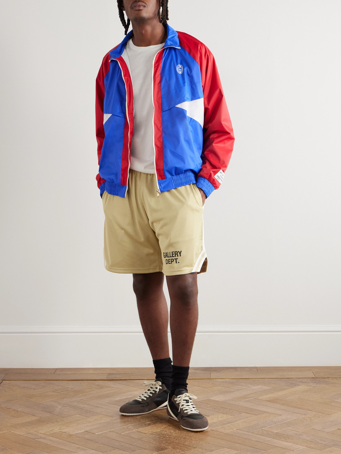 Gallery Dept. Venice Court Wide-leg Logo-print Webbing-trimmed Mesh Shorts In Neutral
