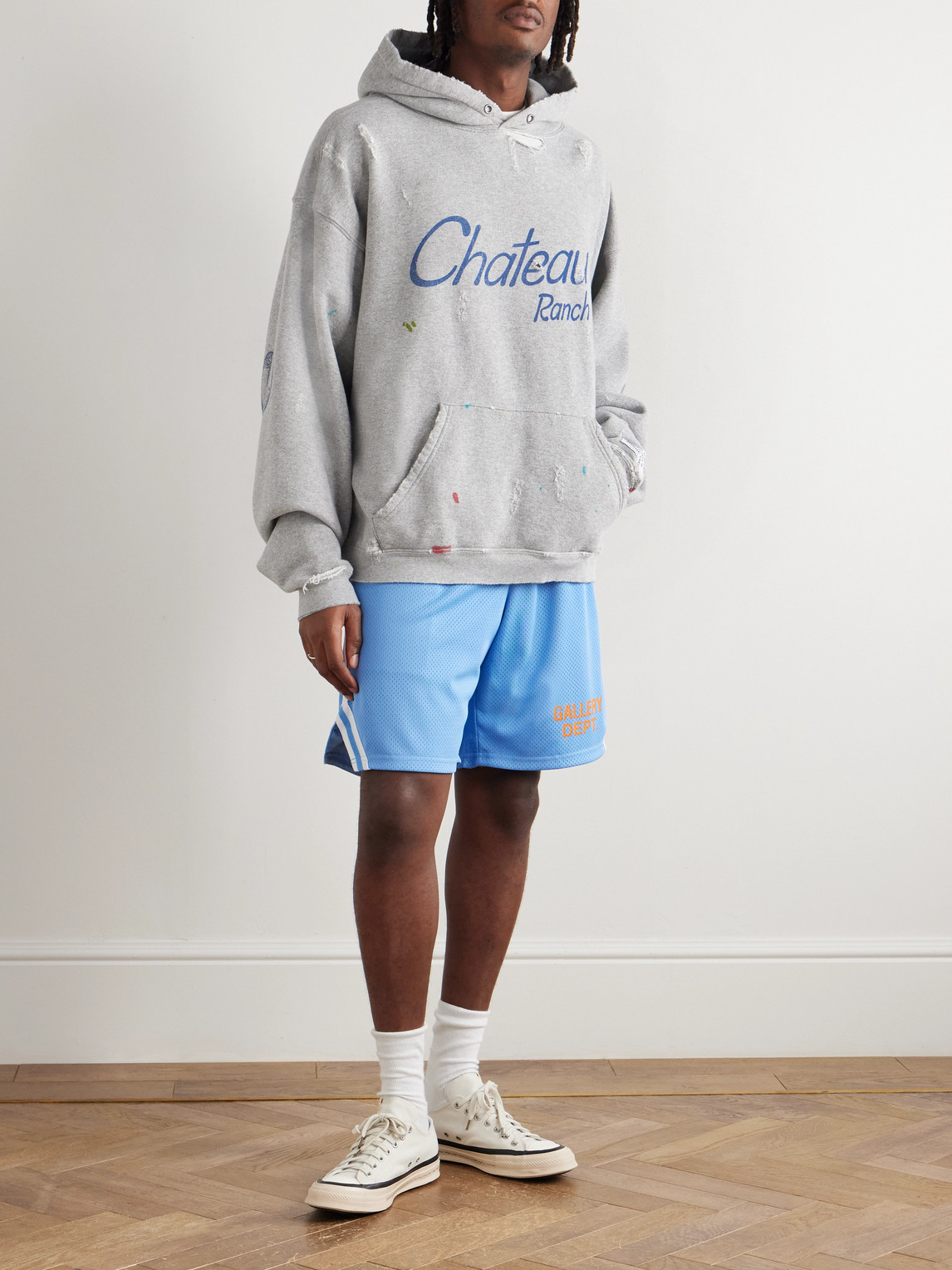 Gallery Dept. Venice Court Wide-leg Logo-print Webbing-trimmed Mesh Shorts In Blue