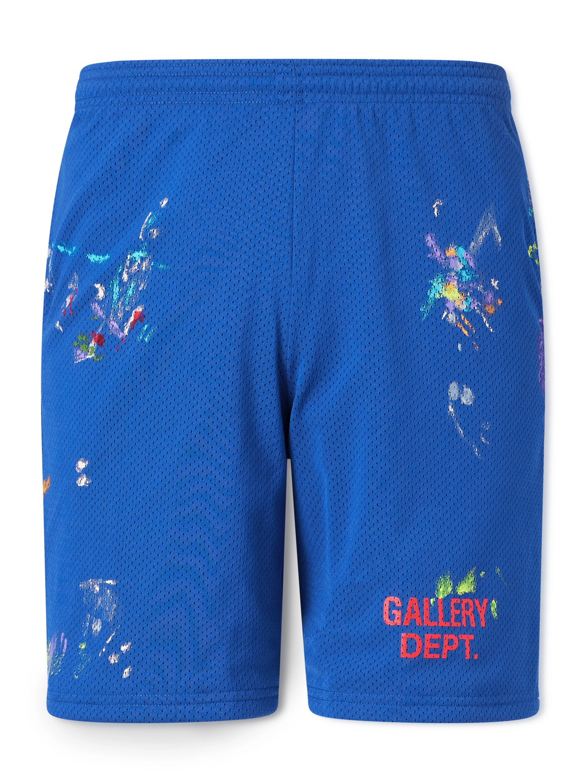 Gallery Dept. Studio Gym Straight-leg Paint-splattered Mesh Shorts In Blue
