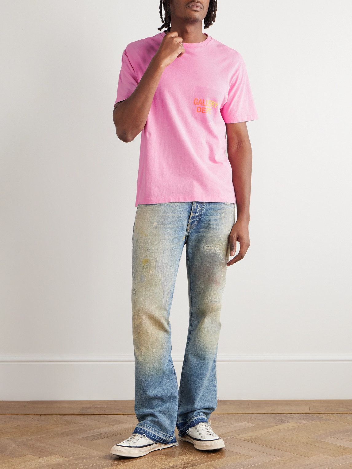 Gallery Dept. Boardwalk Logo-print Paint-splattered Cotton-jersey T-shirt In Pink