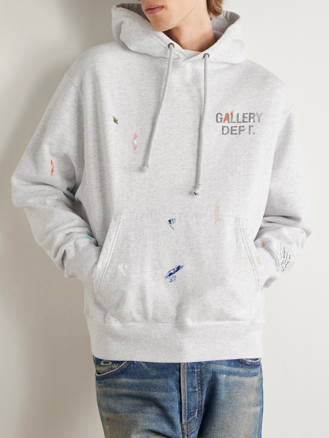 Gallery Dept. Logo-print Paint-splattered Cotton-jersey Hoodie In White