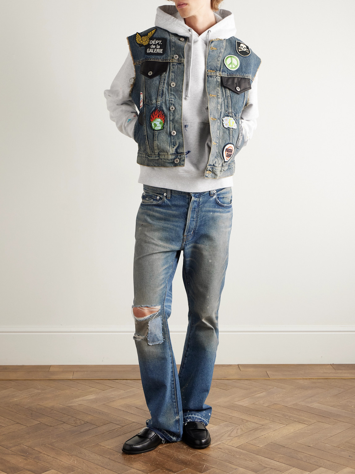 Gallery Dept. Logo-print Paint-splattered Cotton-jersey Hoodie In White