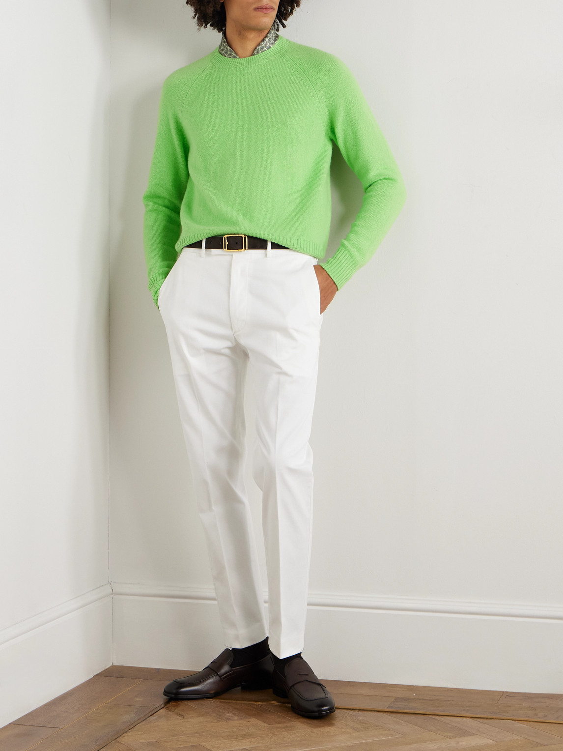 Tom Ford Felted Pure Cashmere Long Sleeves Crew Neck Sweater In Multi