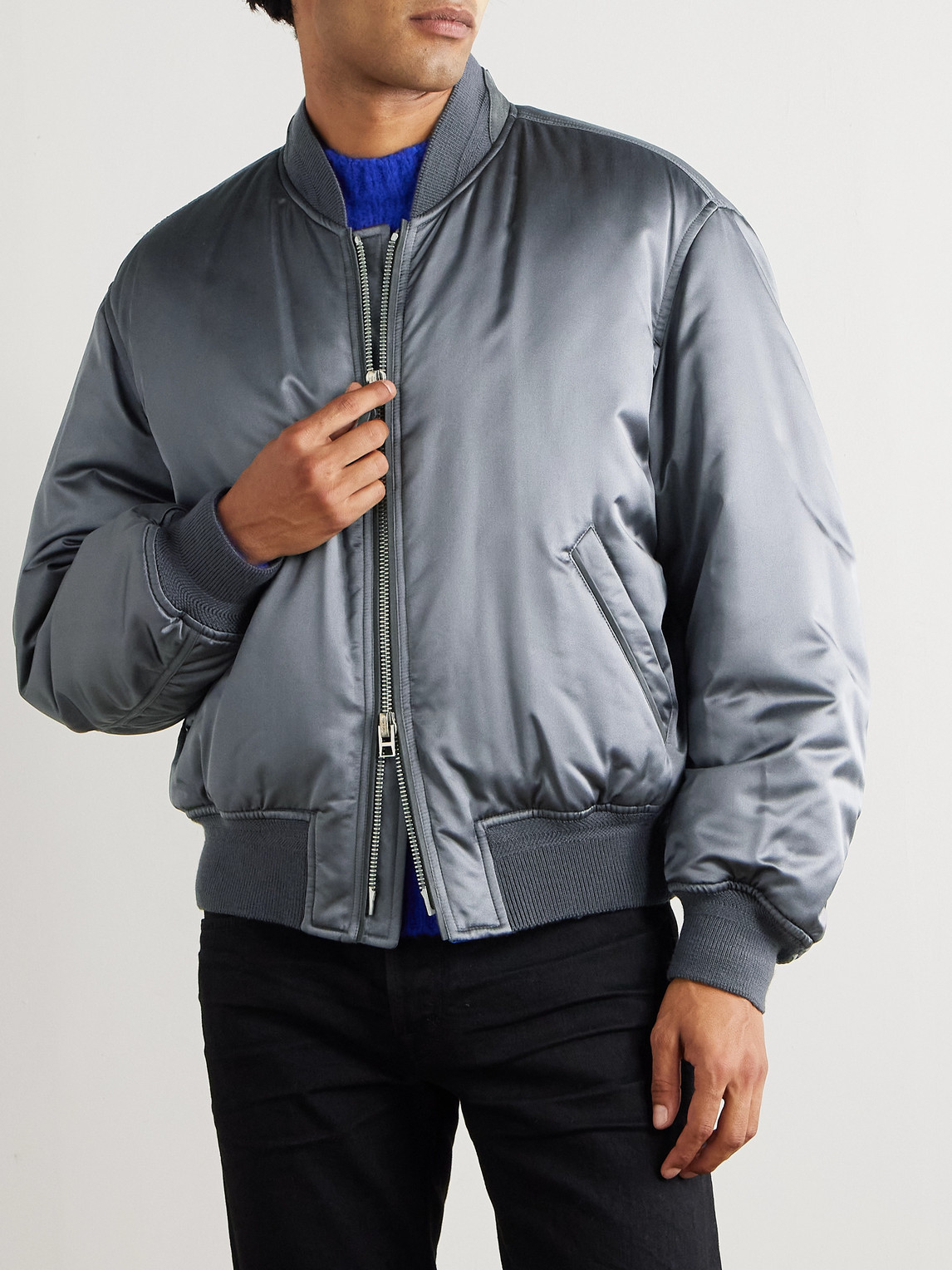 Tom Ford Silk Bomber Jacket In Neutral