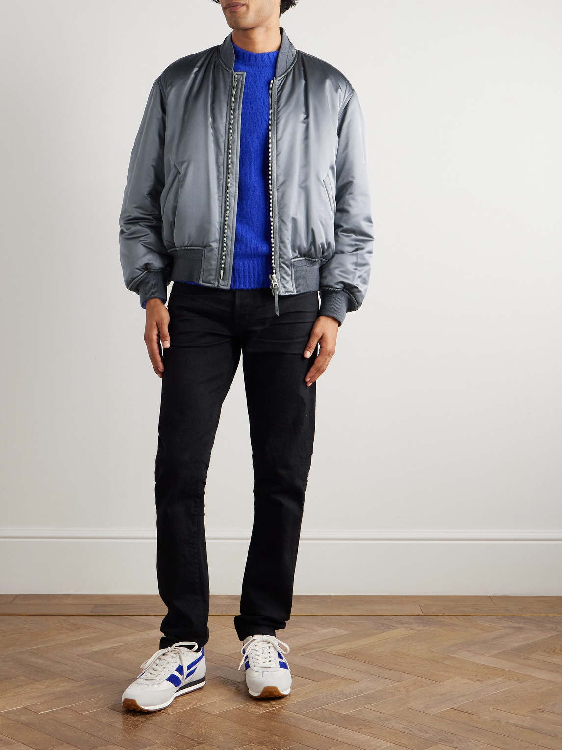 Tom Ford Silk Bomber Jacket In Neutral