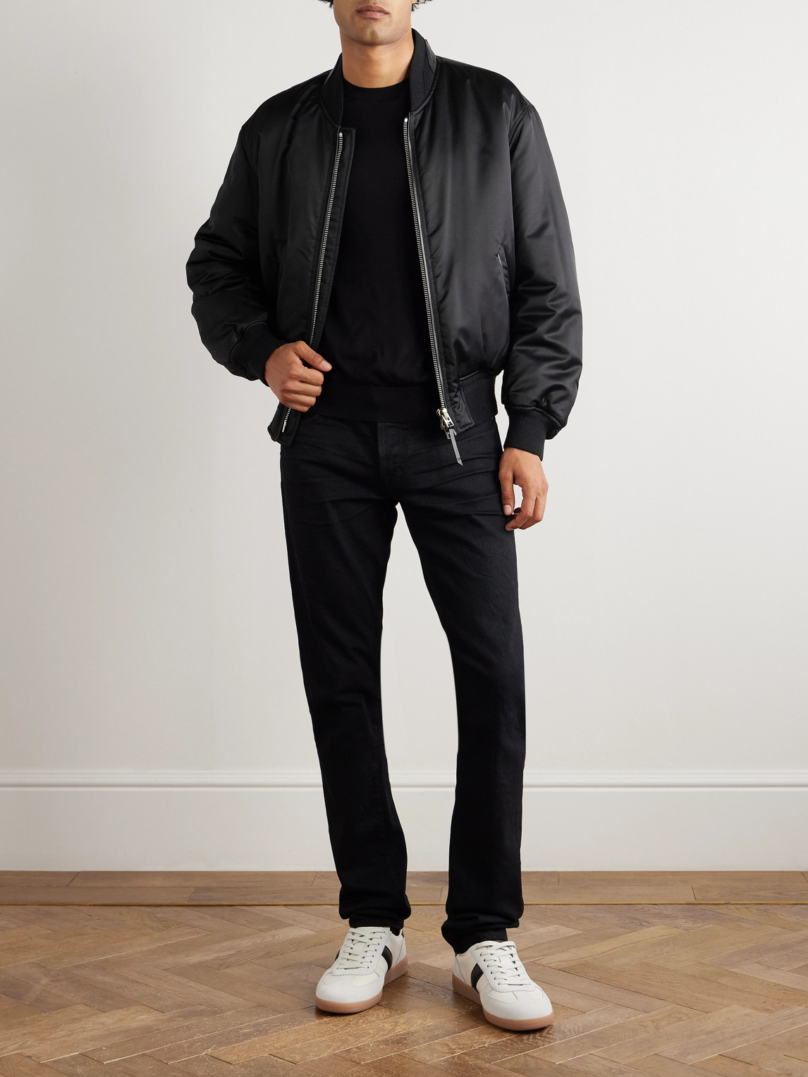 Tom Ford Silk-satin Padded Bomber Jacket In Black
