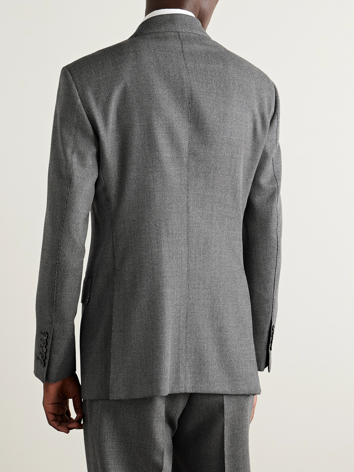 Tom Ford Double-breasted Birdseye Wool Suit Jacket In Gray