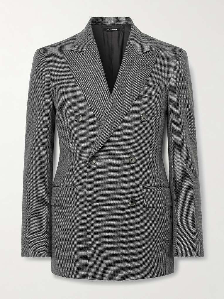 TOM FORD Double-Breasted Birdseye Wool Suit Jacket