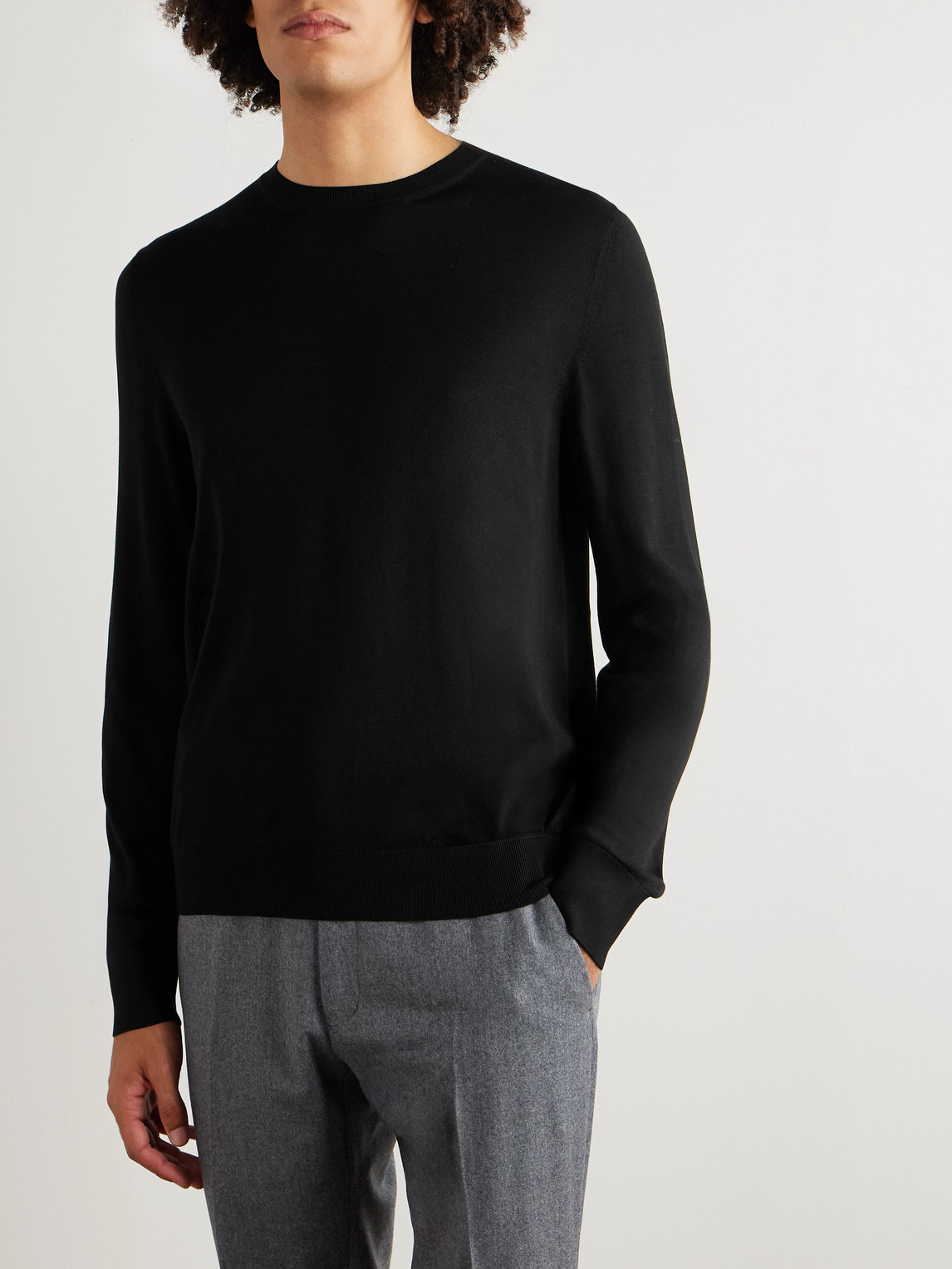 Tom Ford Fine Gauge Wool Knit Crewneck Sweater In Black