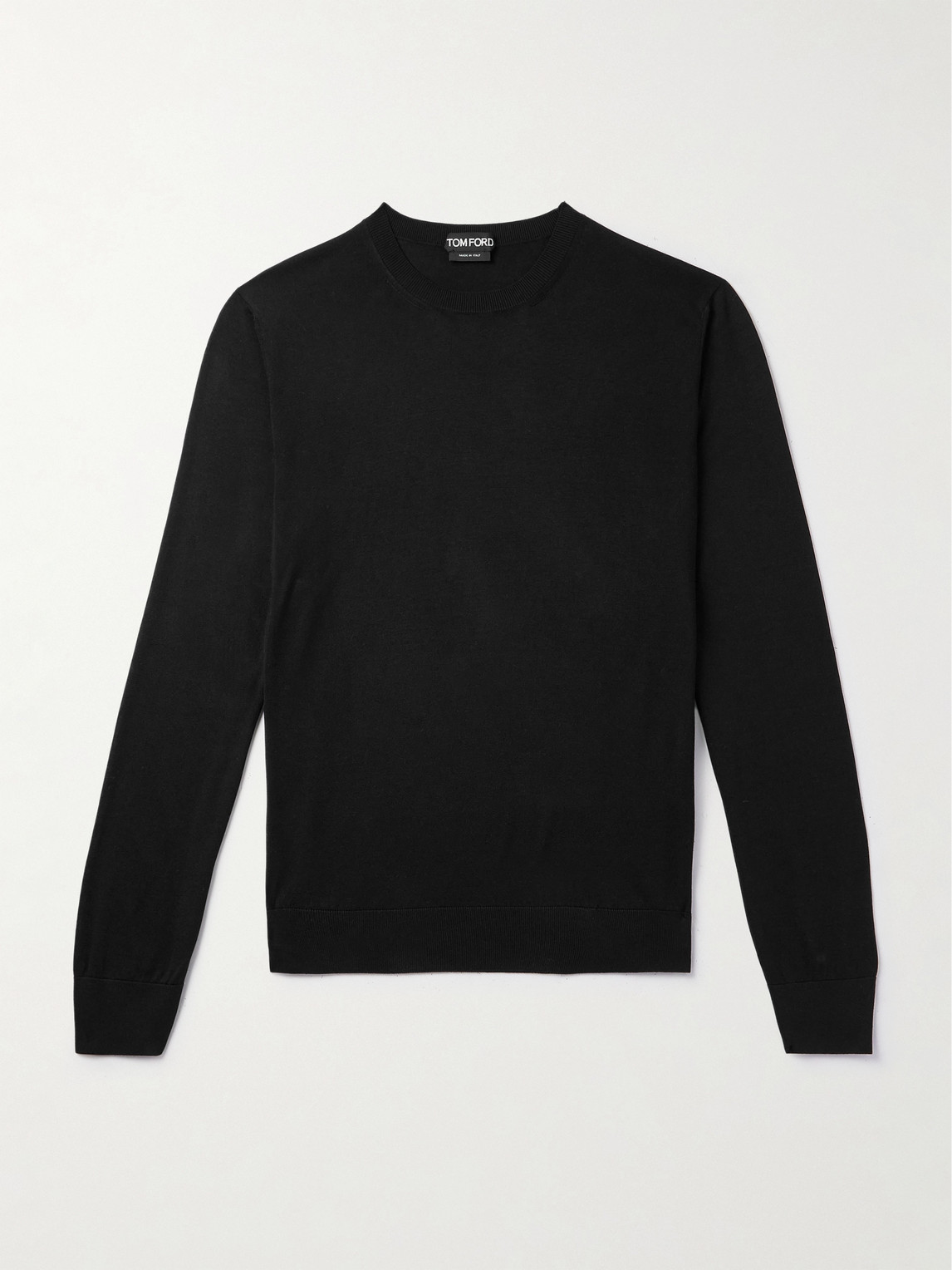 Tom Ford Fine Gauge Wool Knit Crewneck Sweater In Black