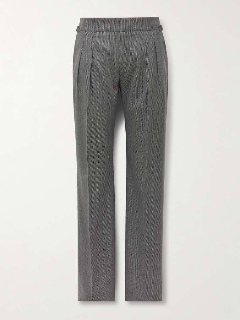 Tom Ford — Straight-Leg Pleated Birdseye Wool Suit Trousers