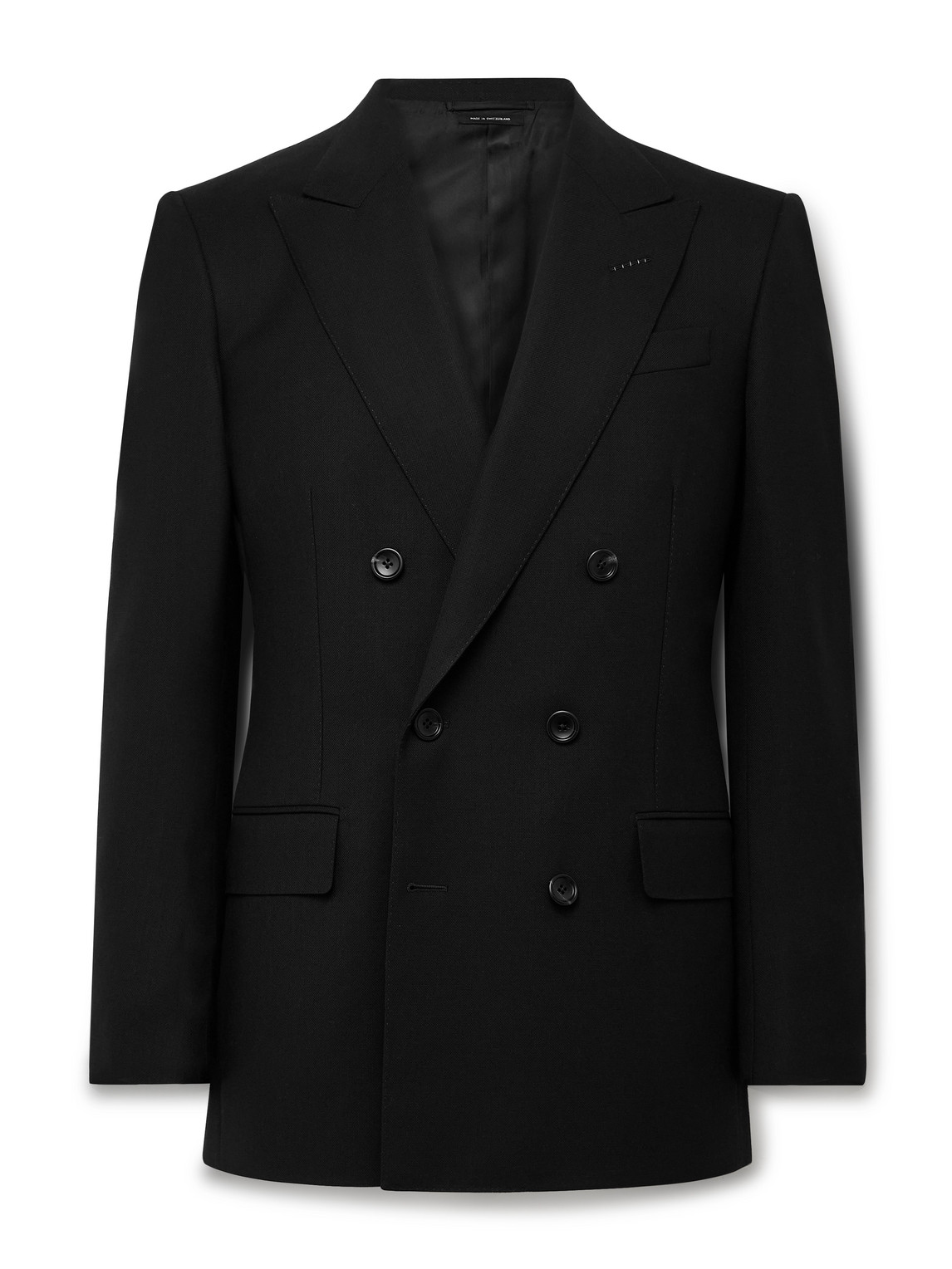 Tom Ford Slim-fit Double-breasted Wool-crepe Suit Jacket In Black